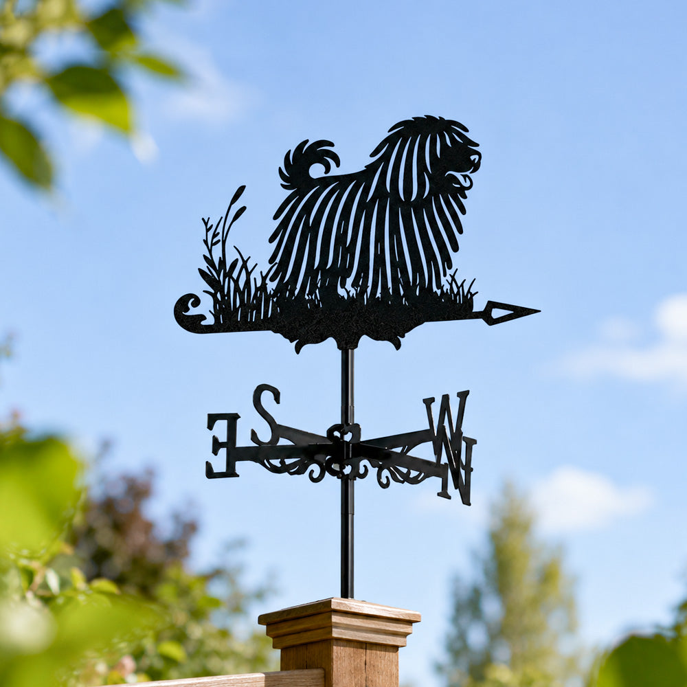 Puli metal weather vane with directional arrows and mounting rod, outdoor roof and garden decoration