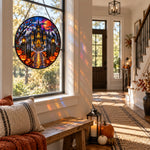 Pumpkin Farm Entrance Halloween stained glass suncatcher window hanging, suitable for home and garden decoration