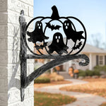 Pumpkin ghosts metal hanging basket bracket mounted on outdoor wall for plant decoration