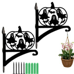 Pumpkin ghosts metal hanging basket bracket mounted on outdoor wall for plant decoration