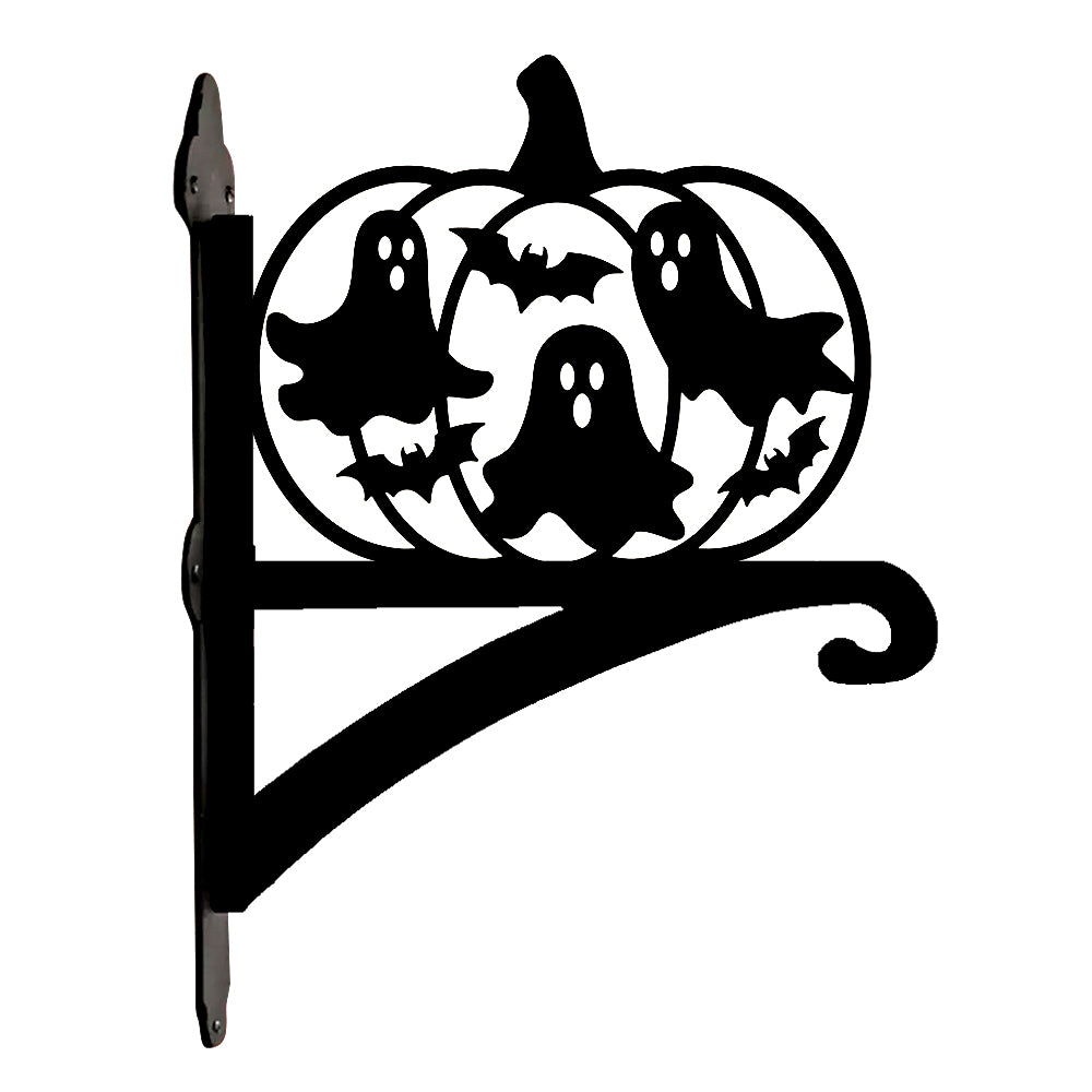 Pumpkin ghosts metal hanging basket bracket mounted on outdoor wall for plant decoration