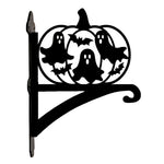 Pumpkin ghosts metal hanging basket bracket mounted on outdoor wall for plant decoration