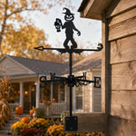 Pumpkin head metal weather vane with directional arrows and mounting rod, outdoor roof and garden decoration