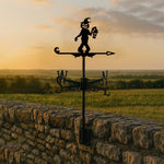 Pumpkin head metal weather vane with directional arrows and mounting rod, outdoor roof and garden decoration