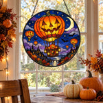 Pumpkin Hot Air Balloon Halloween stained glass suncatcher window hanging, suitable for home and garden decoration