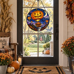 Pumpkin Hot Air Balloon Halloween stained glass suncatcher window hanging, suitable for home and garden decoration