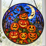 Pumpkin Lighthouse Halloween stained glass suncatcher window hanging, suitable for home and garden decoration