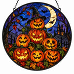 Pumpkin Lighthouse Halloween stained glass suncatcher window hanging, suitable for home and garden decoration