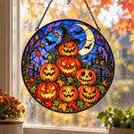 Pumpkin Lighthouse Halloween stained glass suncatcher window hanging, suitable for home and garden decoration