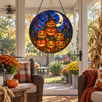 Pumpkin Lighthouse Halloween stained glass suncatcher window hanging, suitable for home and garden decoration
