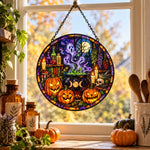 Pumpkin Magic Potion Halloween stained glass suncatcher window hanging, suitable for home and garden decoration