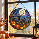 Pumpkin Spider Web Halloween stained glass suncatcher window hanging, suitable for home and garden decoration