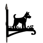 Puppy with flowers metal hanging basket bracket mounted on outdoor wall for plant decoration