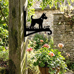 Puppy with flowers metal hanging basket bracket mounted on outdoor wall for plant decoration