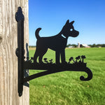 Puppy with flowers metal hanging basket bracket mounted on outdoor wall for plant decoration