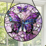 Purple butterflies stained glass suncatcher window hanging, suitable for home and garden decoration