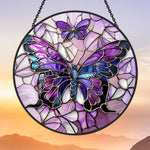 Purple butterflies stained glass suncatcher window hanging, suitable for home and garden decoration