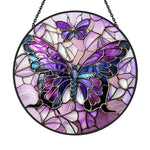 Purple butterflies stained glass suncatcher window hanging, suitable for home and garden decoration