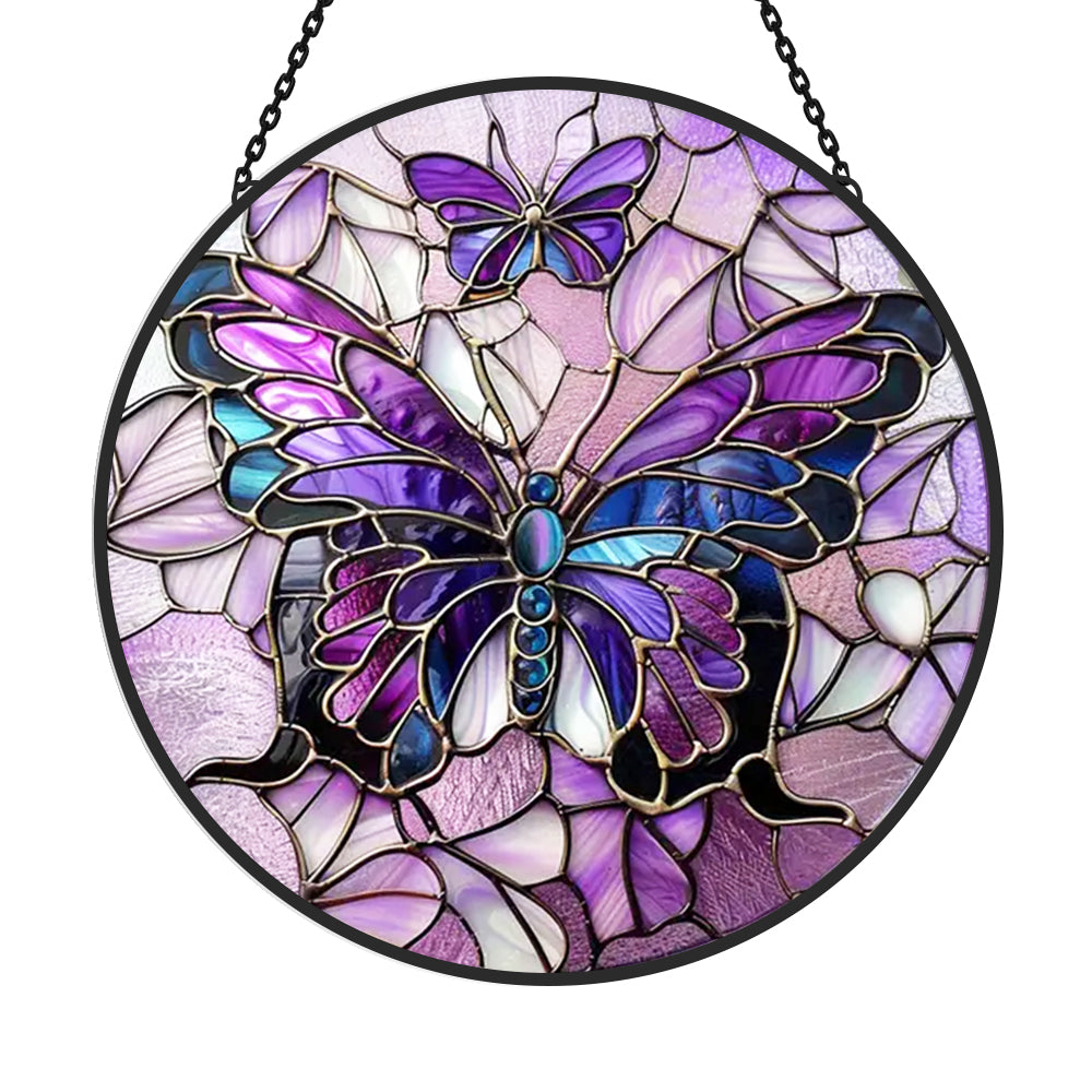 Purple butterflies stained glass suncatcher window hanging, suitable for home and garden decoration