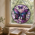Purple butterflies stained glass suncatcher window hanging, suitable for home and garden decoration