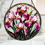 Purple iris garden floral stained glass suncatcher window hanging, suitable for home and garden decoration