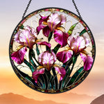 Purple iris garden floral stained glass suncatcher window hanging, suitable for home and garden decoration