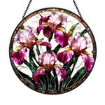 Purple iris garden floral stained glass suncatcher window hanging, suitable for home and garden decoration