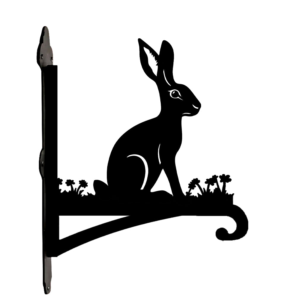 Rabbit metal hanging basket bracket mounted on outdoor wall for plant decoration