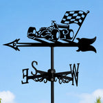 Racing car metal weather vane with directional arrows and mounting rod, outdoor roof and garden decoration