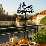 Ravens on branches with spider metal weather vane with directional arrows and mounting rod, outdoor roof and garden decoration