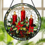 Red candles stained glass suncatcher window hanging, suitable for home and garden decoration