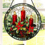 Red candles stained glass suncatcher window hanging, suitable for home and garden decoration