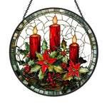 Red candles stained glass suncatcher window hanging, suitable for home and garden decoration
