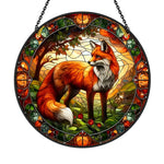 Red fox forest stained glass suncatcher window hanging, suitable for home and garden decoration