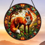 Red fox forest stained glass suncatcher window hanging, suitable for home and garden decoration