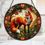 Red fox forest stained glass suncatcher window hanging, suitable for home and garden decoration