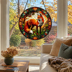 Red fox forest stained glass suncatcher window hanging, suitable for home and garden decoration