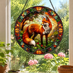 Red fox forest stained glass suncatcher window hanging, suitable for home and garden decoration