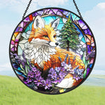 Red fox nature stained glass suncatcher window hanging, suitable for home and garden decoration