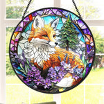 Red fox nature stained glass suncatcher window hanging, suitable for home and garden decoration