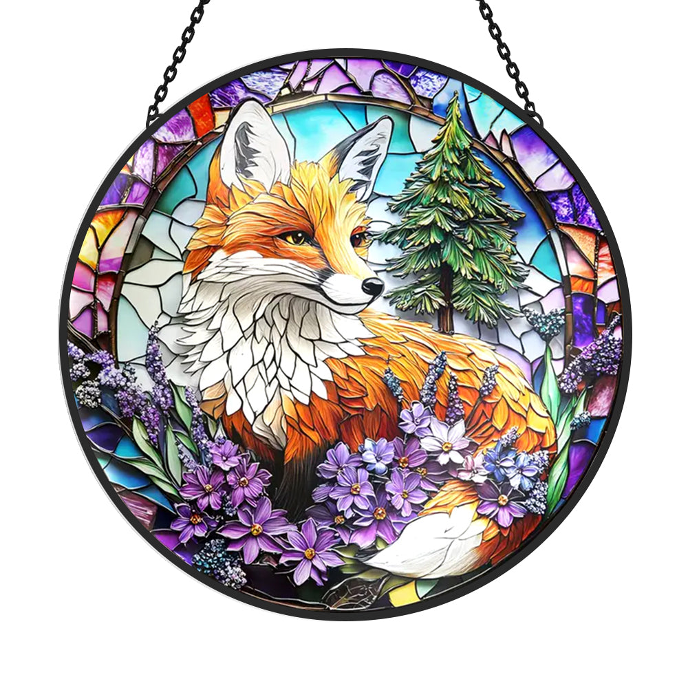 Red fox nature stained glass suncatcher window hanging, suitable for home and garden decoration