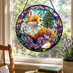 Red fox nature stained glass suncatcher window hanging, suitable for home and garden decoration