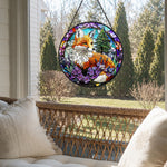 Red fox nature stained glass suncatcher window hanging, suitable for home and garden decoration
