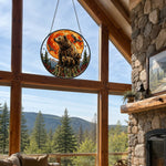 Red moon bear family stained glass suncatcher window hanging, suitable for home and garden decoration