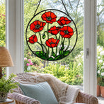 Red poppies stained glass suncatcher window hanging, suitable for home and garden decoration