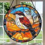 Red songbird stained glass suncatcher window hanging, suitable for home and garden decoration