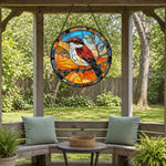 Red songbird stained glass suncatcher window hanging, suitable for home and garden decoration