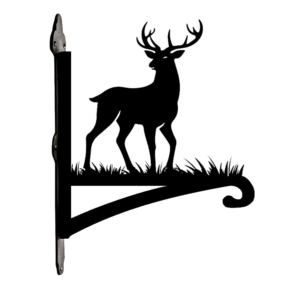 Reindeer metal hanging basket bracket mounted on outdoor wall for plant decoration
