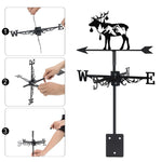 Reindeer with mountain trees metal weather vane with directional arrows and mounting rod, outdoor roof and garden decoration