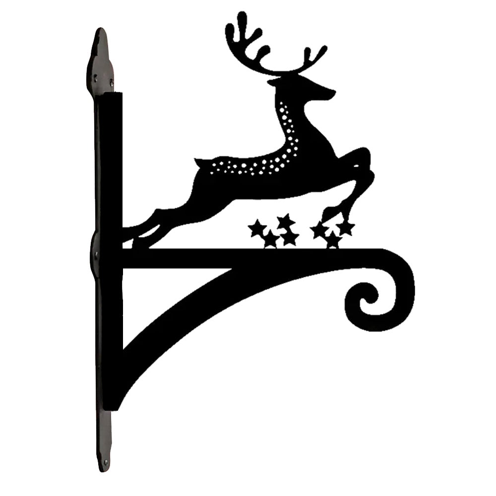 Reindeer with stars metal hanging basket bracket mounted on outdoor wall for plant decoration